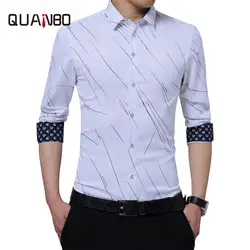 QUANBO 2018 Новое поступление весенние модные полосатые рубашки высокого качества повседневные с длинным рукавом мужские рубашки брендовая