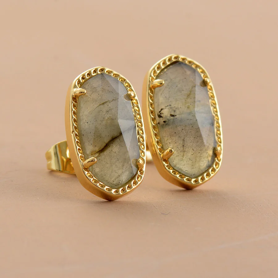 Женские серьги из Лабрадорита золотого цвета, серьги-гвоздики высокого качества, элегантное Подарочное кольцо