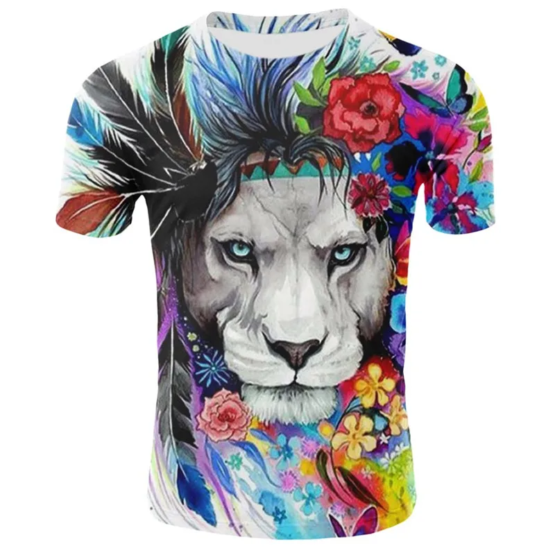 Брендовая Летняя мужская футболка с 3D принтом льва, футболка с круглым вырезом и коротким рукавом, Мужская одежда, большие размеры, мужские футболки - Цвет: 6