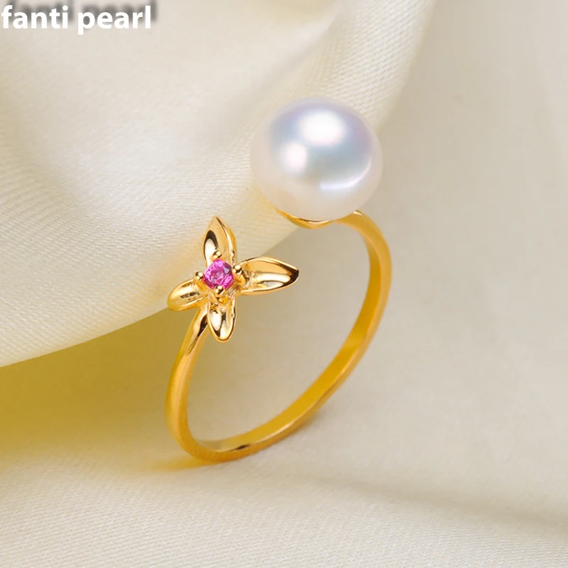 

DIY Pearl Ring 925 silver Accessories Natural freshwater Pearl rings s925 Sterling Silver ring simple style 7-9 mm butterfly