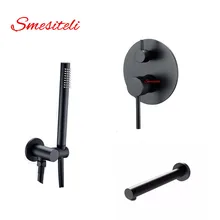Smesiteli Luxury 5 Yr Warranty Copper Matte Black Round Handheld Shower Head Set+Waterfall Spout+Mixer Tap Diverter Kit smesiteli classic style all copper round handheld shower head pvc hose connector adjustable wall holder black matte black finish