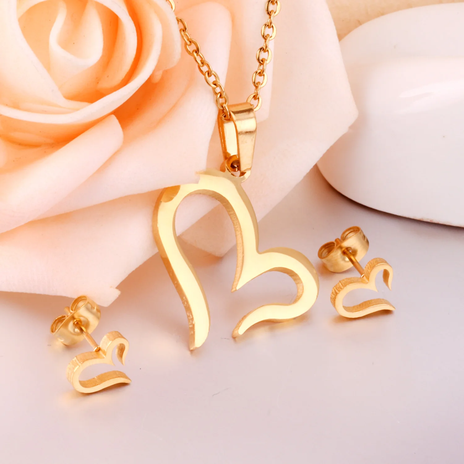 Комплект из колье и серёг нержавеющей стали|bridal jewelry sets|fashion bridal setsset heart |
