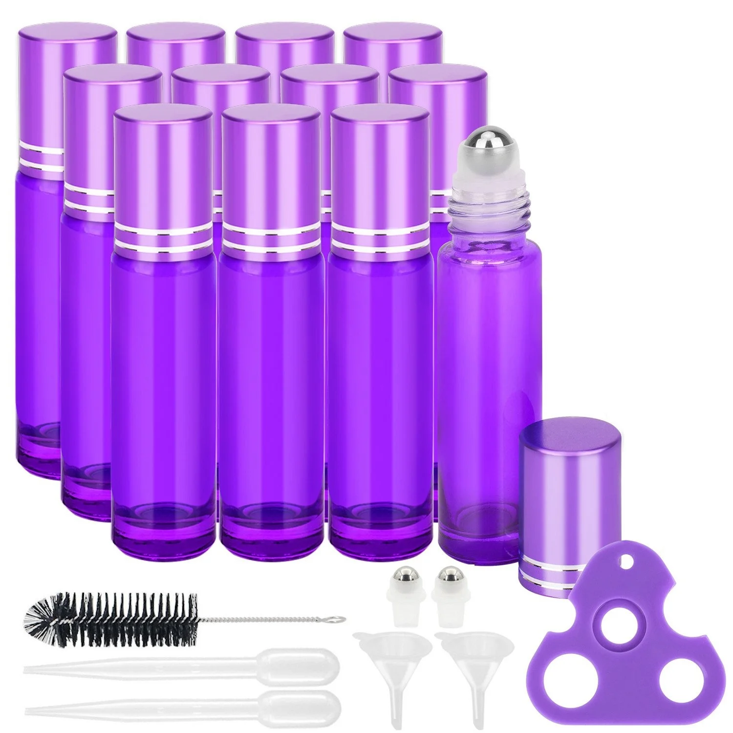 12PCS Thick 10ML Purple Essential Oil Glass Bottle Roller Ball Bottles