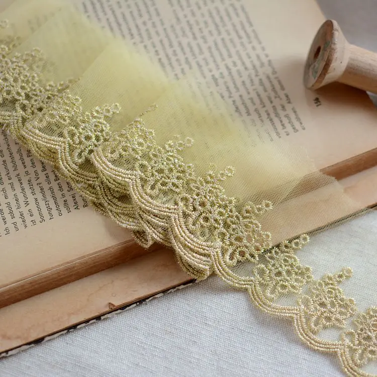 

Embroidery Gold Lace Fabric 6.8cm Trim Lace Ribbon DIY Sewing Curtain Guipure Craft Supplies ncajes para costura dentelle LA47