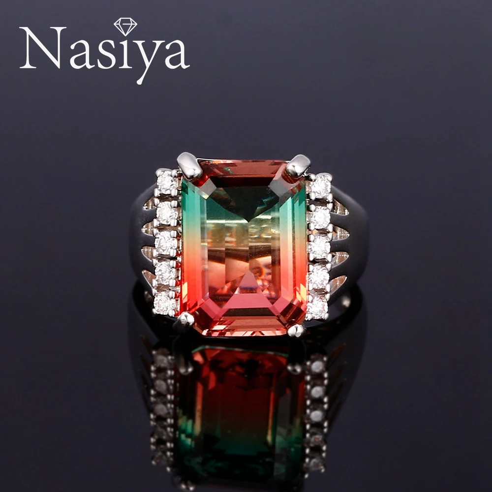 Nasiya Модные Многоцветный Турмалин Кольцо для Для женщин 925 пробы серебро Мода ювелирные украшения для вечерние Обручение на каждый день