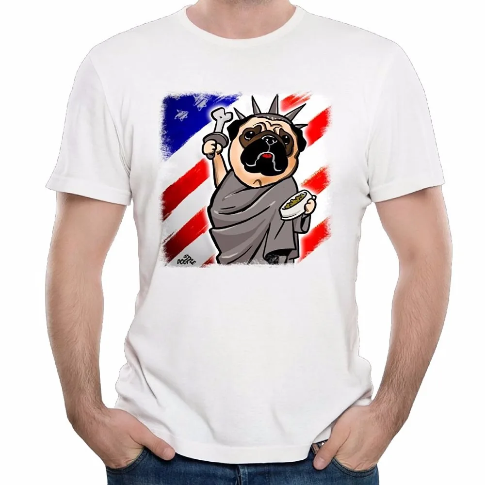Cotton Hip Hop T Shirt Print Tee Shirts Men Independence Pug Cool T-Shirt Short Funny Crew Neck | Мужская одежда