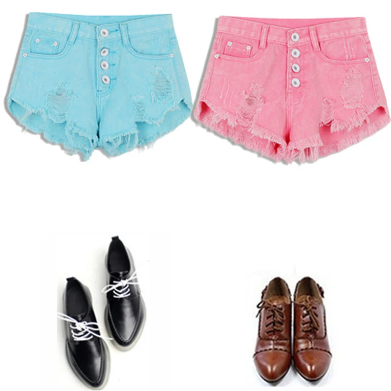 Denim Shorts Solid High Waist Women Short Pants Summer Fashion Hole Female Shorts Women Jeans With Button Women Clothing S-XL (3)