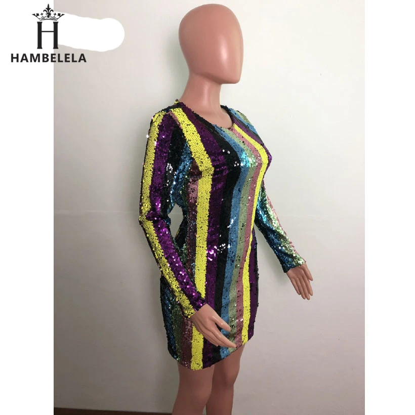 HAMBELELA 2019 Spring Women Sexy Dresses Sequined Striped Bandage Dress Fashion Casual Bodycon Party Club Mini Dress Vestidos (6)