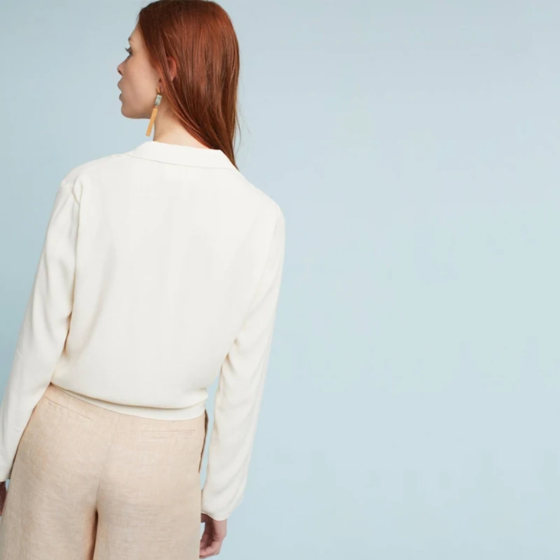 HYH HAOYIHUI 2018 Autumn OL Lady Solid White  Women V-Neck Long Sleeve Casual Female  Loose Elegant Coat Sexy Lady Blazers