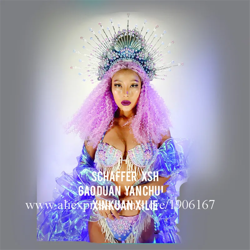 Nightclub GOGO female sexy shell mermaid purple series large cloak costume costume female singer costume2