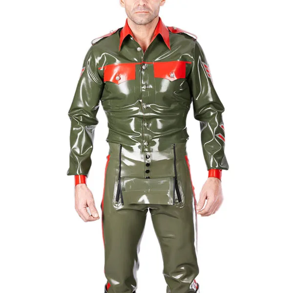 

Sailor Latex Costumes Latex Rubber Uniform Jacket With Latex Jeans Rubber Latex Uniform Suit