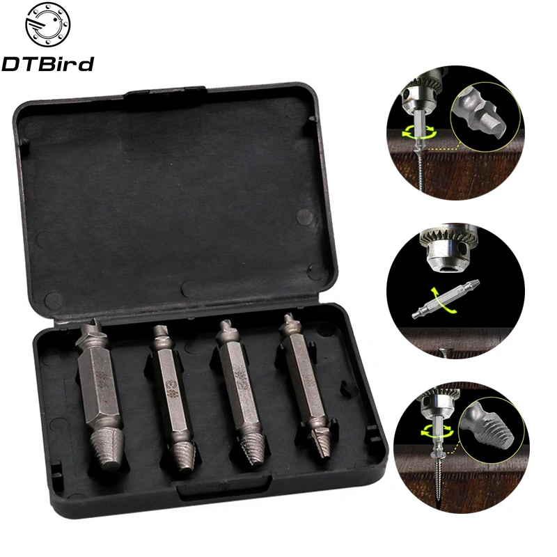 

4Pcs/lot Drill Bit Damaged Screw Extractor Drill Bits Guide Set Broken Speed Out Easy Out Bolt Stud Stripped Screw Remover Tool