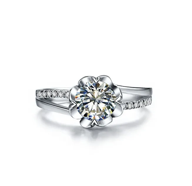 Новое поступление 1 карат Красота цветок Форма синтетических алмазов Обручение кольцо Одежда высшего качества изделия стерлингового серебра 925 аксессуар