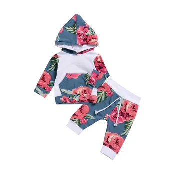 

2018 Infant baby girl sets clothing long-sleeved sweater hoodies+floral pants 2pcs suit children kids bebies clothing outfit