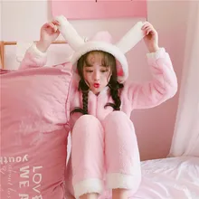 Фланелевые зимние пижамы для девочек, очень толстые пижамы с кроликом, милые женские пижамы