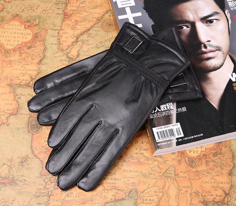 Мужские перчатки из натуральной козьей кожи новые брендовые зимние перчатки мужские черные перчатки для вождения Модные теплые варежки DWA557