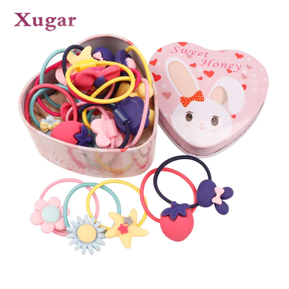 

20pcs/Lot Box Packed Cartoon Elastic Hair Bands Girls Ponytail Holder Headwear Scrunchies Hair Rope Headbands Hair Accessories