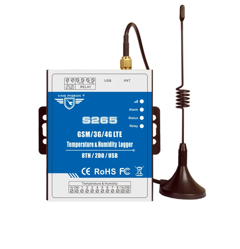 S265 Прямая завод GSM/SMS/GPRS/3g/4G Температура & регистратор данных влажности без ограничения расстояния 8 Temp гул входы металлическая крышка