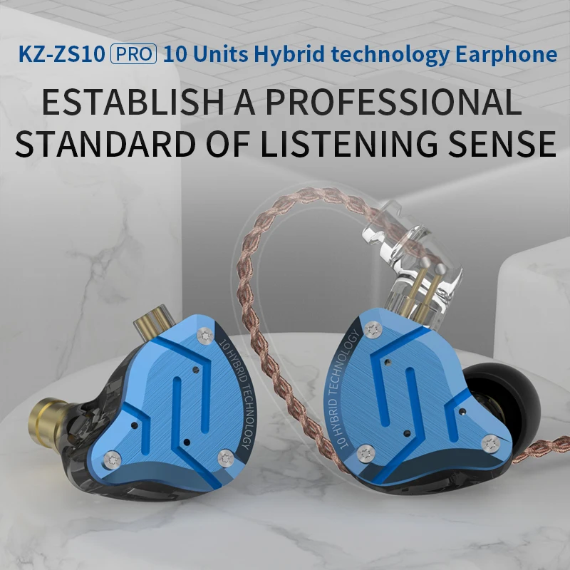 Online KZ ZS10 Pro Blau Noise Cancelling Kopfhörer Metall Headset 4BA + 1DD Hybrid 10 treiber HIFI Bass Ohrhörer In Ohr monitor Kopfhörer