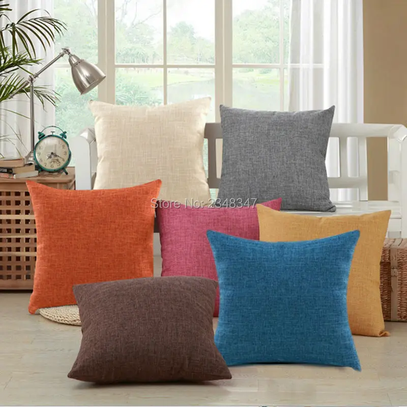 

Quality Solid Color Pillow Case Linen Decorative Throw Sofa Seat Car Cushion Covering Blue Yellow Orange Gray Pink White Coffee