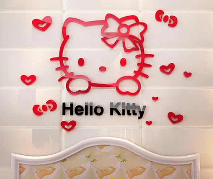 DIY Hello kitty 3D стереоскопические настенные наклейки для детских комнат акриловое Хрустальное мультяшное фоновое настенное украшение для спальни