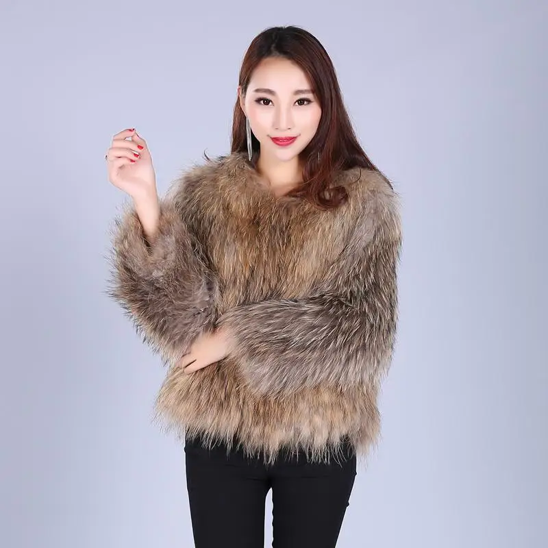 

Raccoon wool knit fur coat new authentic raccoon wool knit women's coat thick short cardigan coat