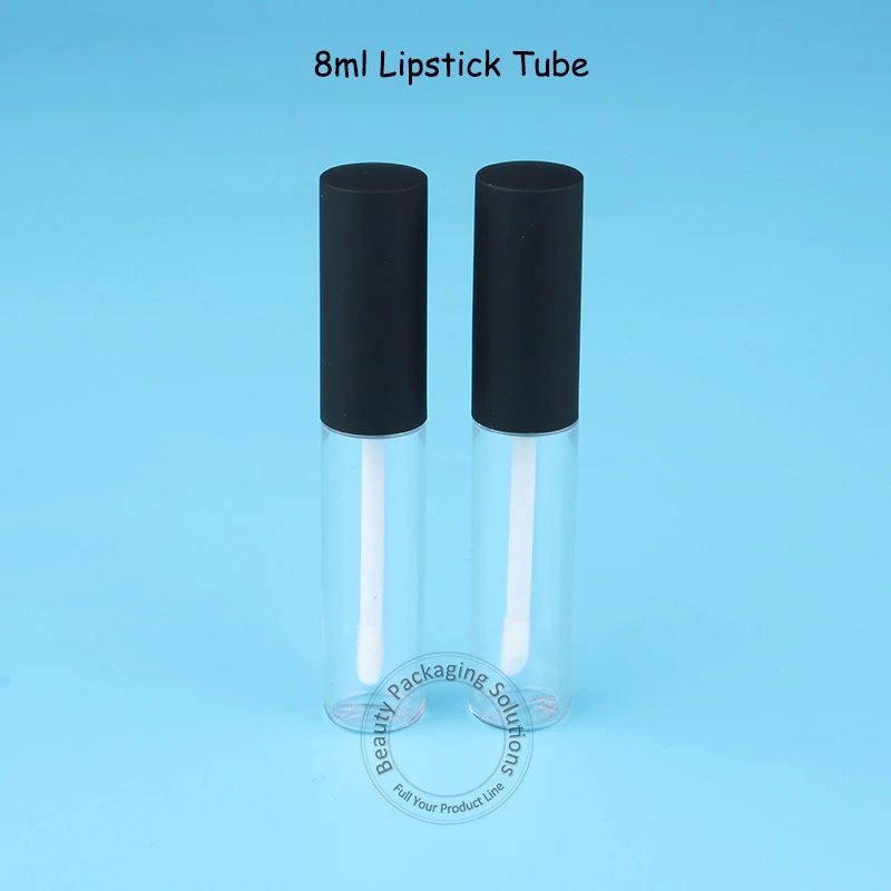 

50pcs/lot Promotion Empty 8ml Lipstick Tube Lip with Matte Cap Gloss Container Tube Brush Black Cap Plastic Small Lip Balm Tube