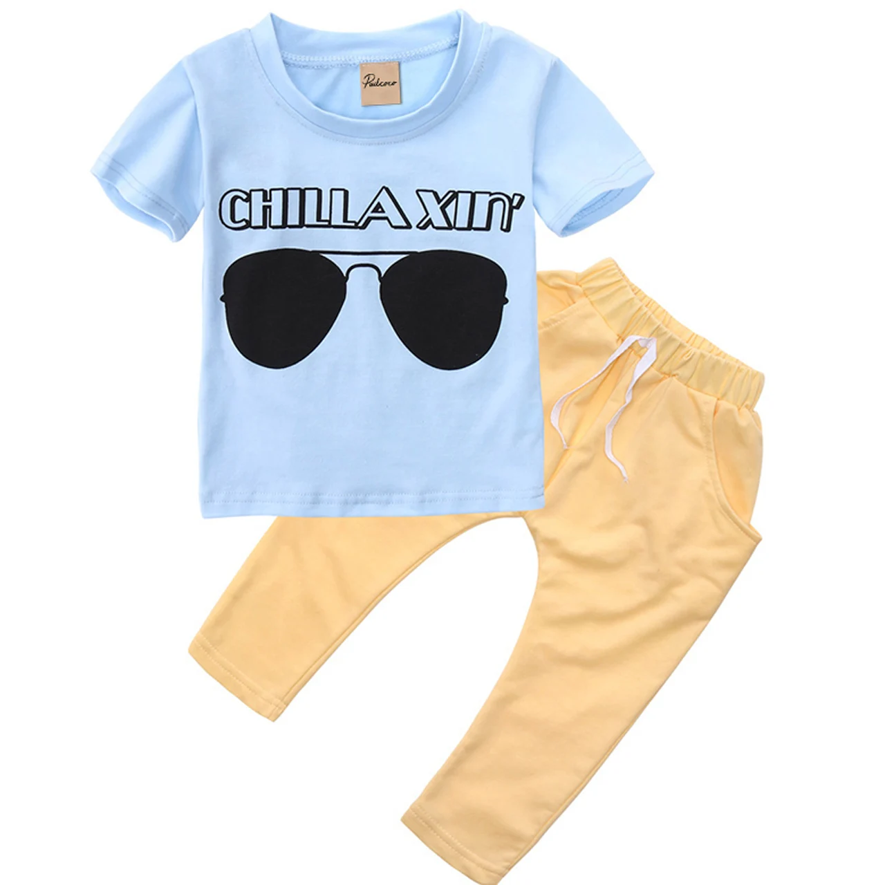 Pudcoco/комплект для мальчиков, От 0 до 5 лет, одежда для маленьких мальчиков топы, футболка камуфляжные штаны комплект одежды из 2 предметов - Цвет: Небесно-голубой