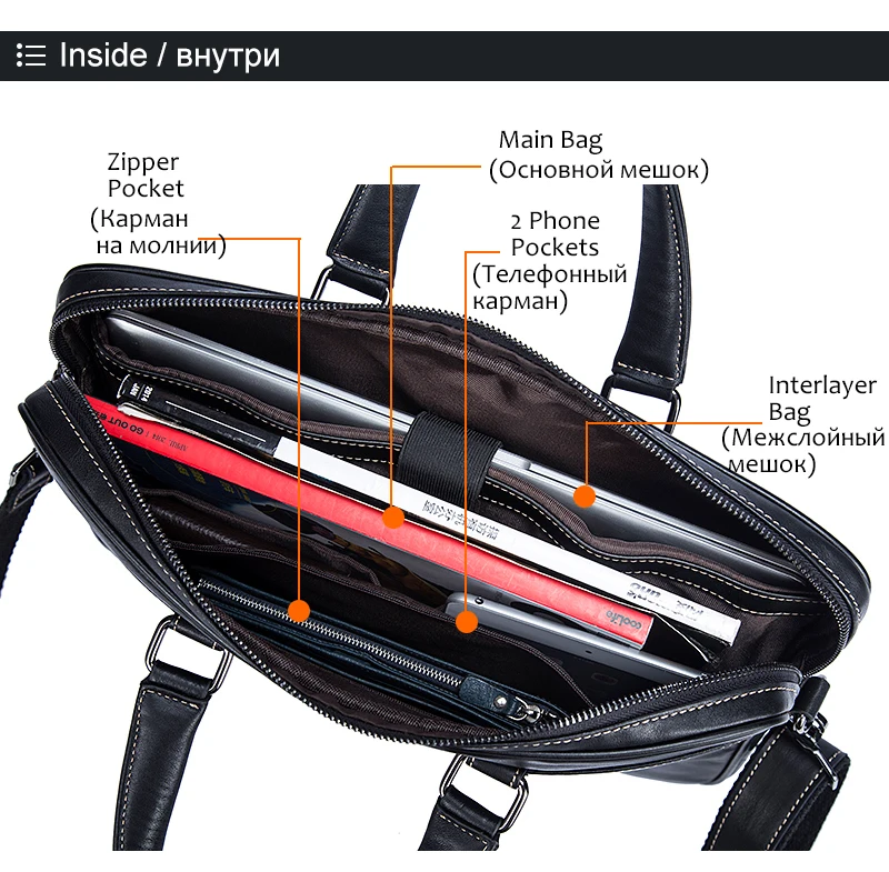 100% гарантия Настоящее Пояса из натуральной кожи Портфели Для мужчин из коровьей кожи Сумочка 14 "Сумка для ноутбука Винтаж простой Бизнес