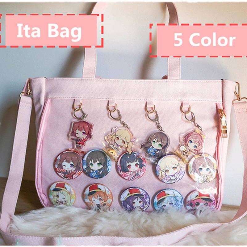 

Japanese Lolita Transparent Shoulder Bag Canvas Single Side Transparency Handbag For Dango Badge Show Ita Bag JK Cosplay