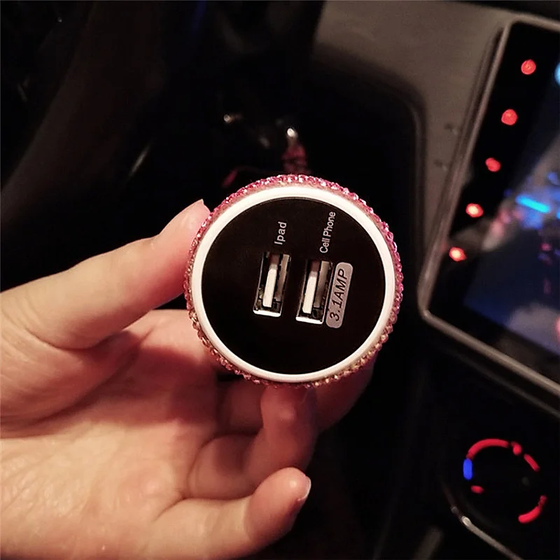 Автомобильное зарядное устройство Crystal Стразы с двумя USB портами 3 1 А|Зажигалка| |