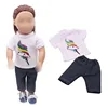 18 inch Girls doll clothes Sequined bird white T-shirt + pants American new born Baby toys fit 43 cm baby c350