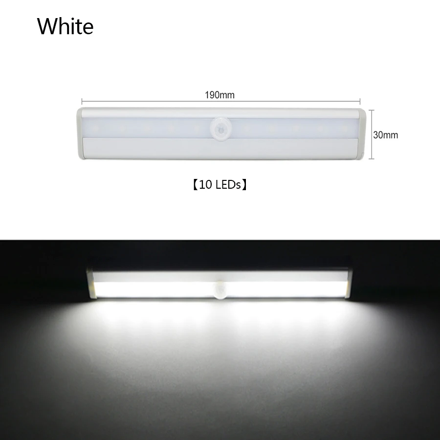 6/10 светодиодный s PIR Светодиодный светильник с датчиком движения, шкаф, шкаф, кровать, светодиодный светильник для шкафа, ночной Светильник для шкафа, лестницы для кухни - Цвет: 10 Led Cool White