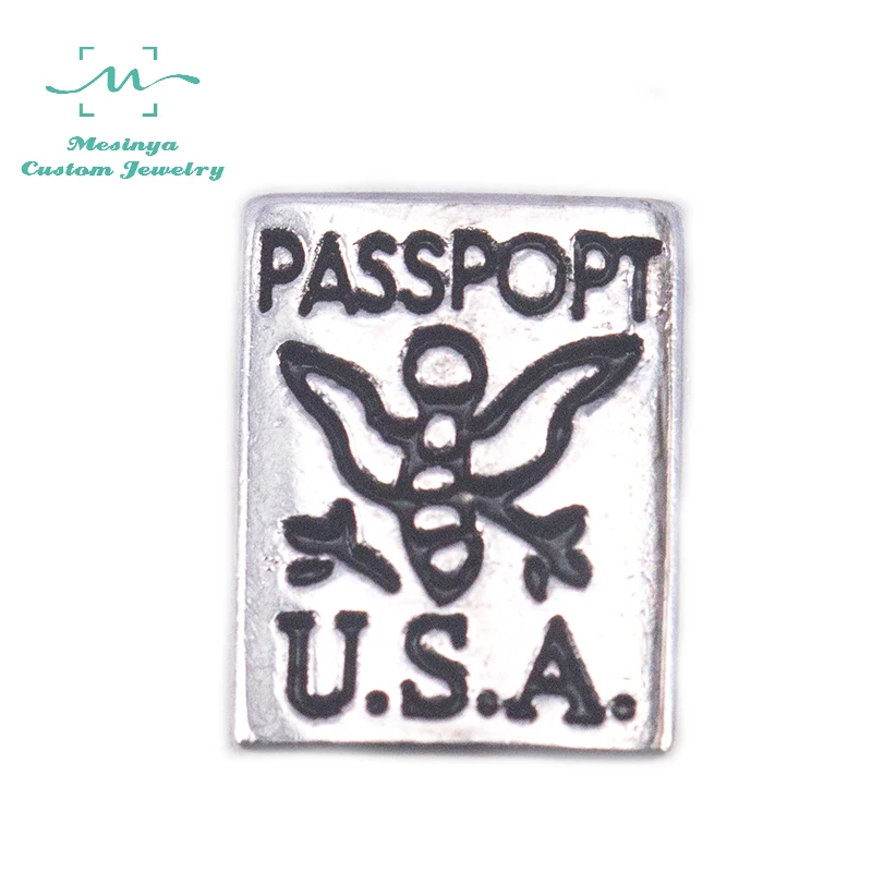 

10 pcs Mesinya Silver Color New Arrival Passport Custom Floating Charms For Glass Locket