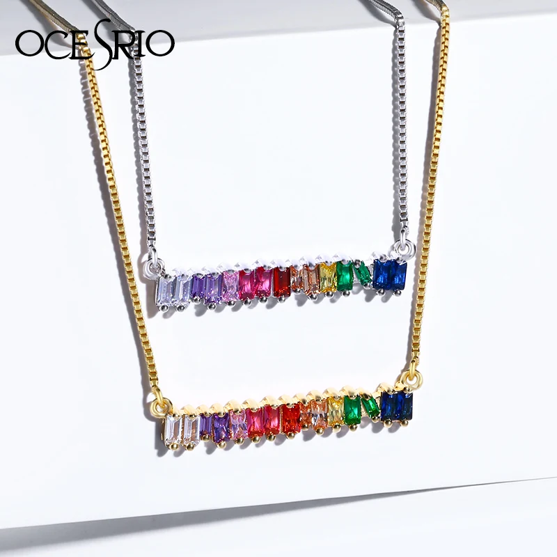 

OCERIO Simple Girls Bar Necklace CZ Sister Dainty Gold Chains Necklace Pendant Womens Jewelry and Accessories nke-p12