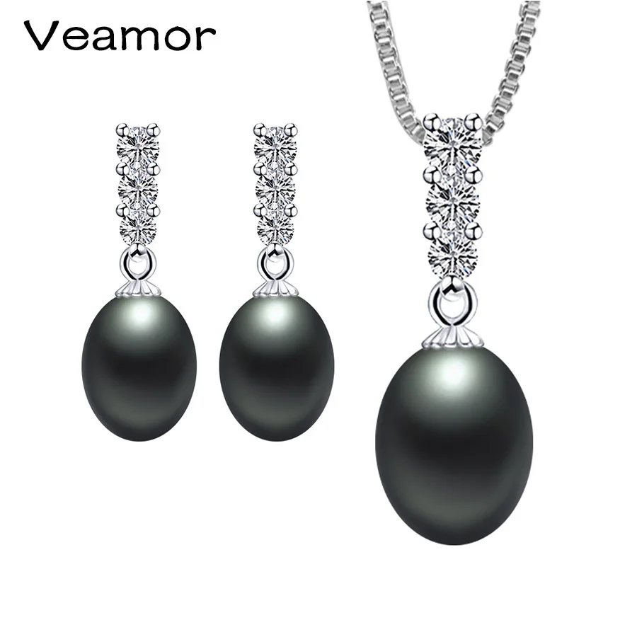 

Highly Recommend 4 color 925 Silver Freshwater Natural Pearl Jewelry Set with High Quality 8-9mm Super Big Pearl With Gift Box