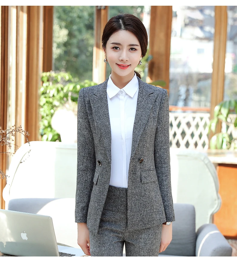 Elegant Women Formal Suit Office Lady Business Work Pant Suits Casual Double Breasted Blazer Jacket Pants Trousers Autumn Winter