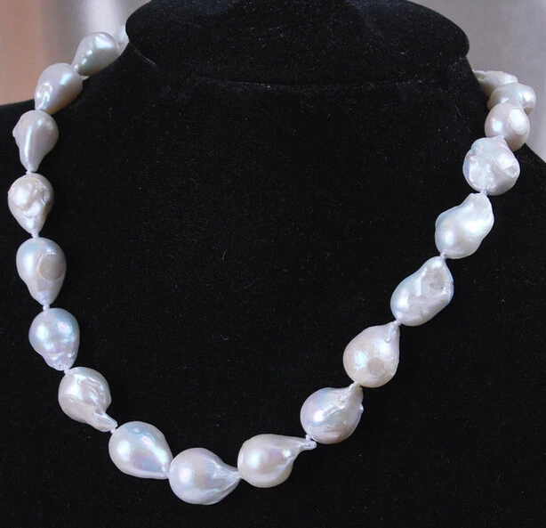 

FREE SHIPPINGPRETTY 15-25MM SOUTH SEA WHITE BAROQUE PEARL NECKLACE 18" AAA+