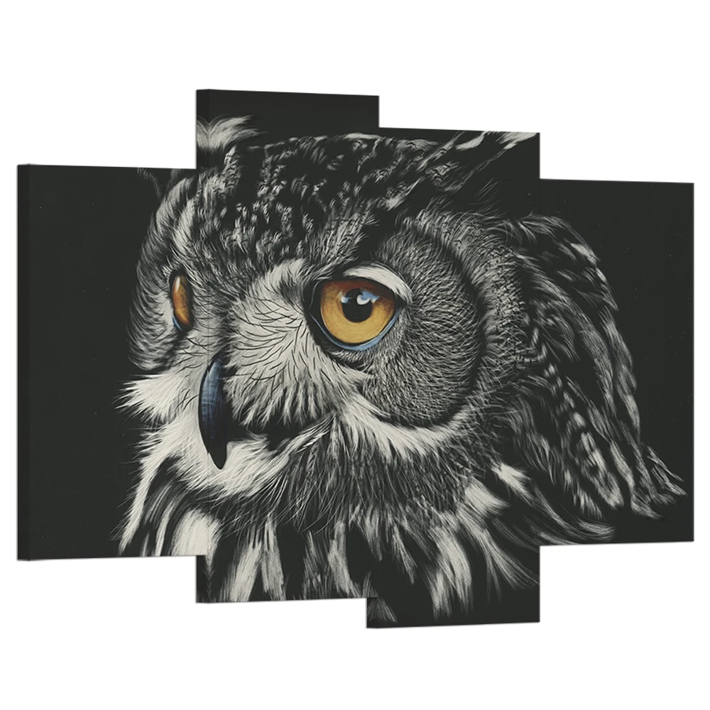 

Canvas Art Painting Owls Eyes Black Background Printed Canvas Modern Wall Picture for Living Room 4 Panels Hd Printed/Al10133