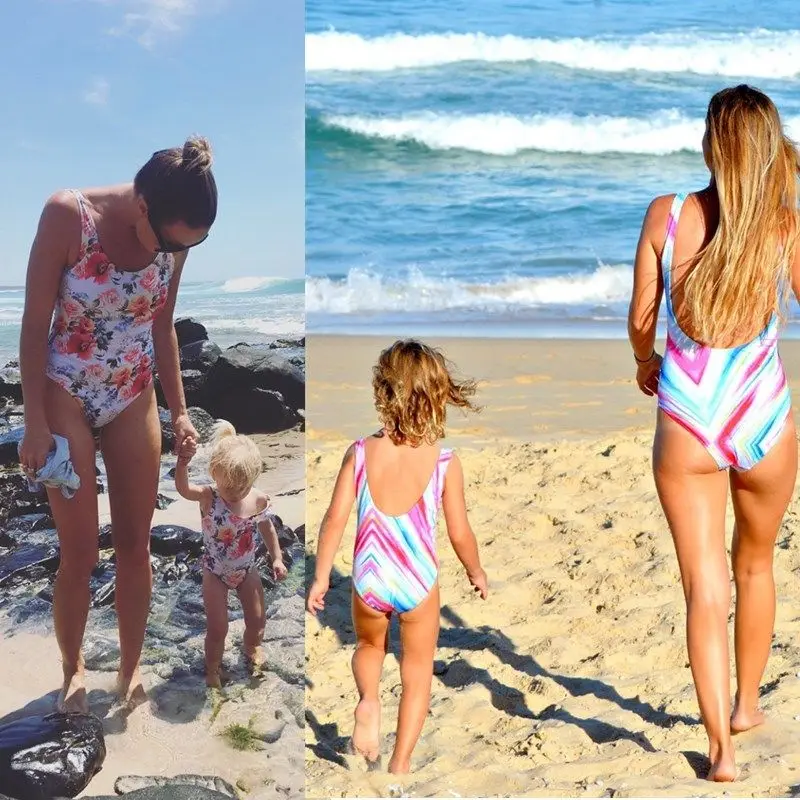 

Family Matching Swimwear Mother Daughter Father one piece A Wohole bathing suit Women Kids Girls Monokini Swimsuit Bikini 2017