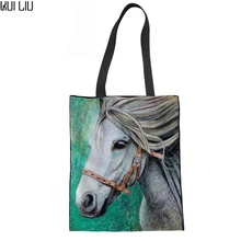 Тканевая сумка женская сумка через плечо 3D с принтом лошади женские сумки для покупок холщовая женская сумка для покупок пляжная сумка для девочек сумка для покупок