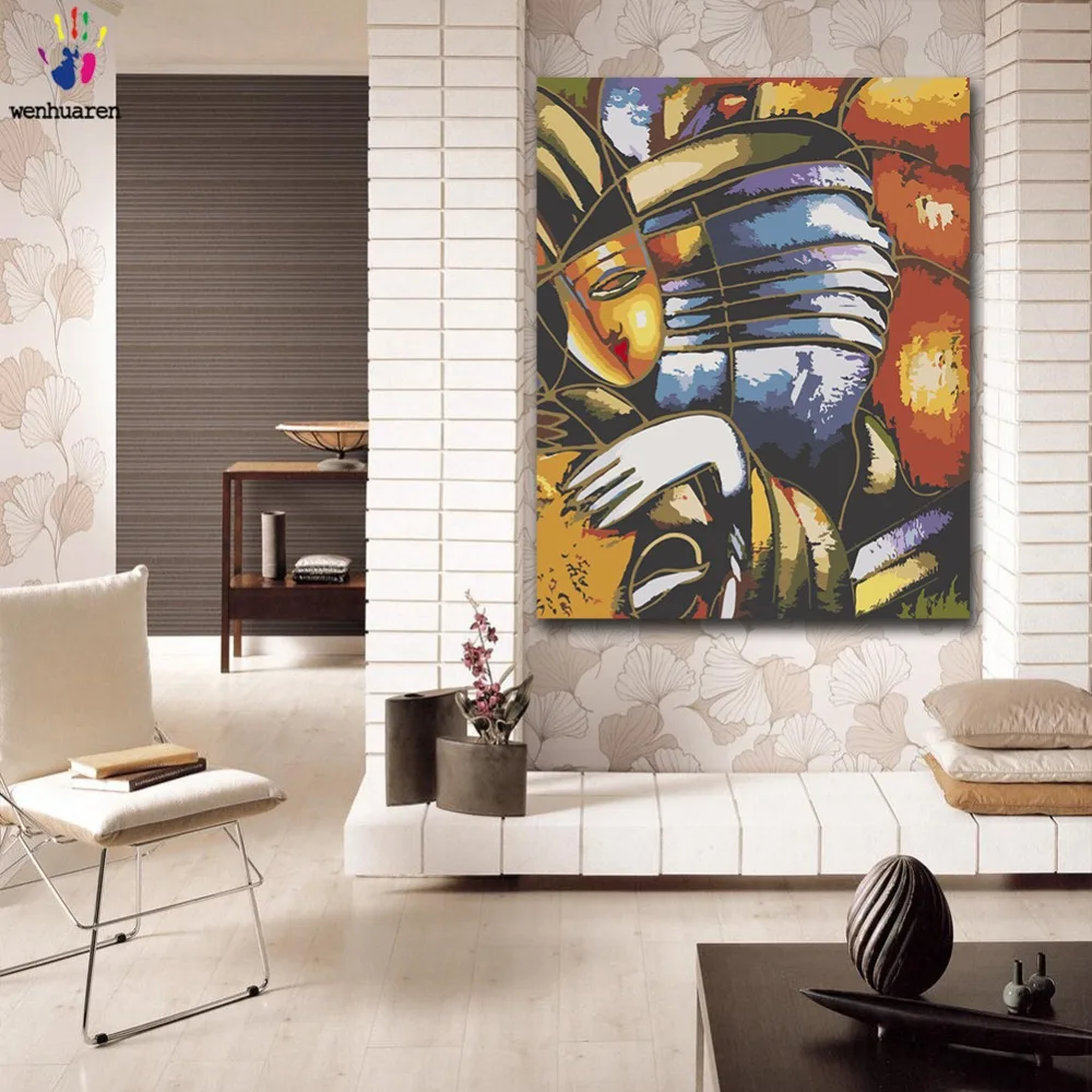 DIY раскрашивания картины по номерам с цвета Пикассо абстрактный стиль Картина Рисунок Живопись по номерам оформлена дома