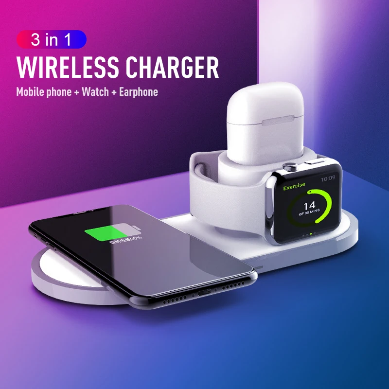 

QI TYPE-C fast multi for iPhone Xs Xs Max XR X 8 8Plus phone Apple AirPods watch Wireless fast charger 10w 3 in1 Charging stand
