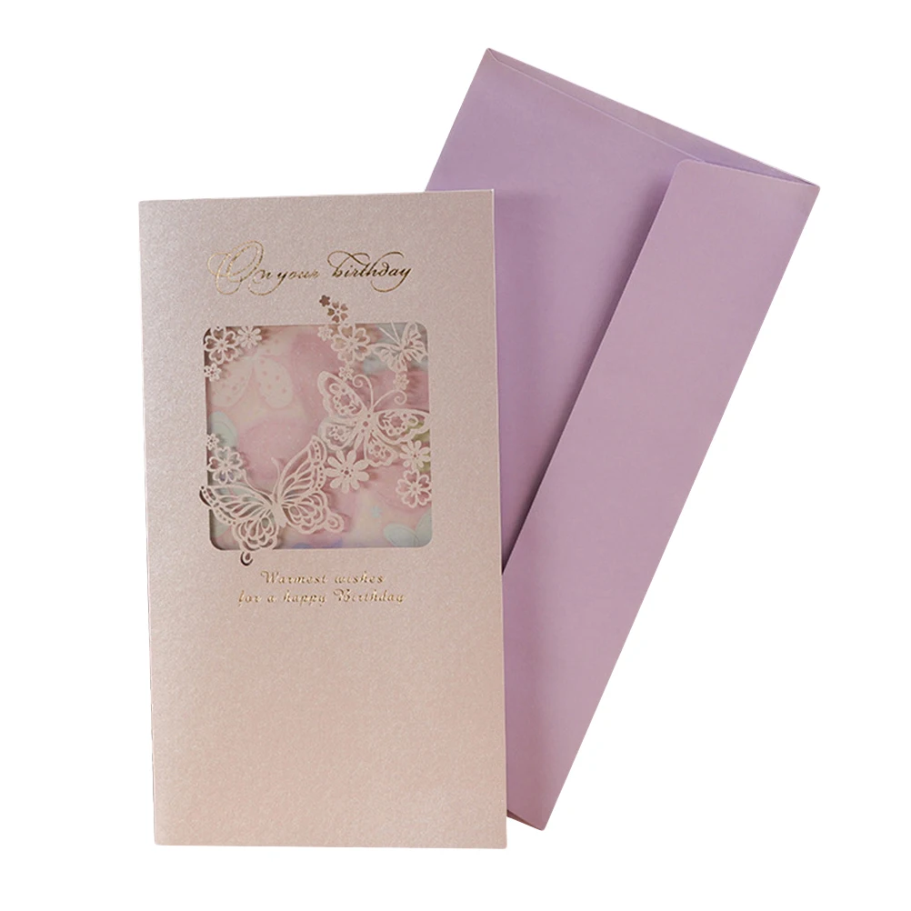 

2 Pcs Cut Bronzing Birthday Blessing Greeting Card Baby Shower Invitation Cards with Flower Hollow Favors Invitation Cardstock