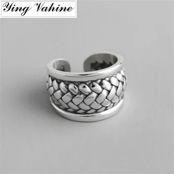 

ying Vahine Punk Style 100% 925 Sterling Silver Exaggerated Wide Woven Design Rings for Women
