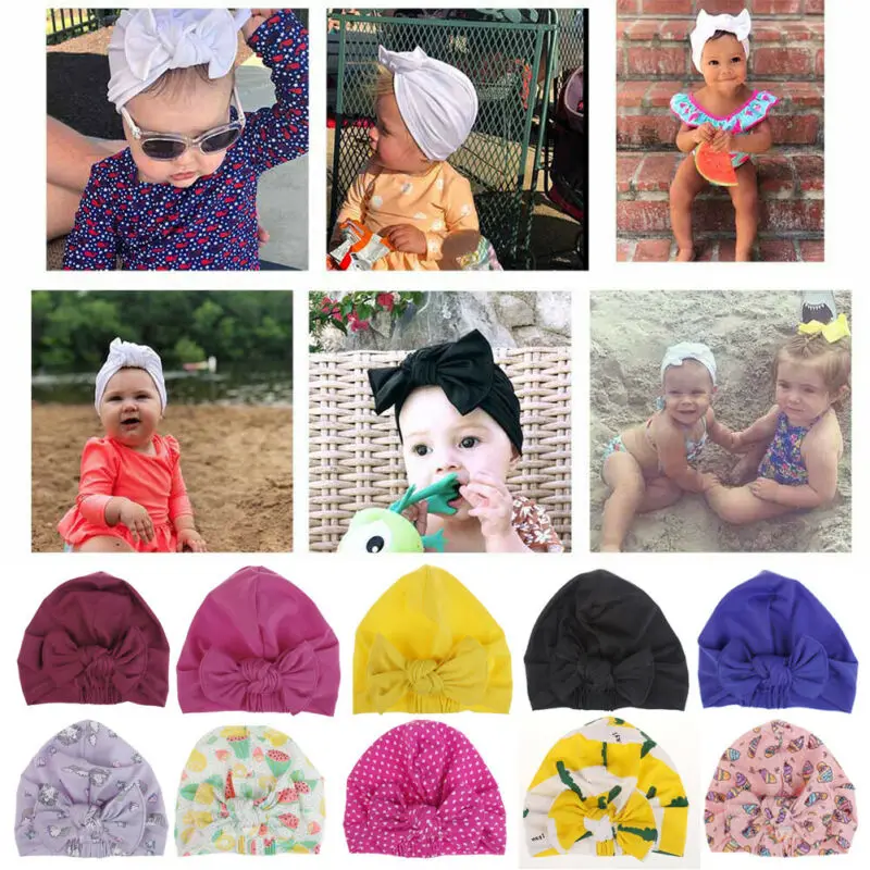 

Kids Girls Baby Toddler Turban Knotted Bow Hat Cap Headband Hair Band Swim Cap