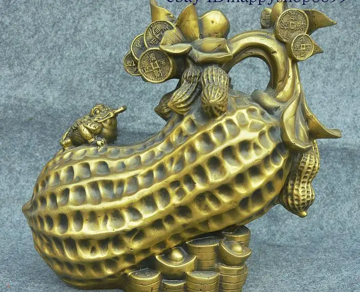 

12" Rare Chinese Folk Pure Bronze FengShui Animal RuYi Wealth Golden Toad Statue