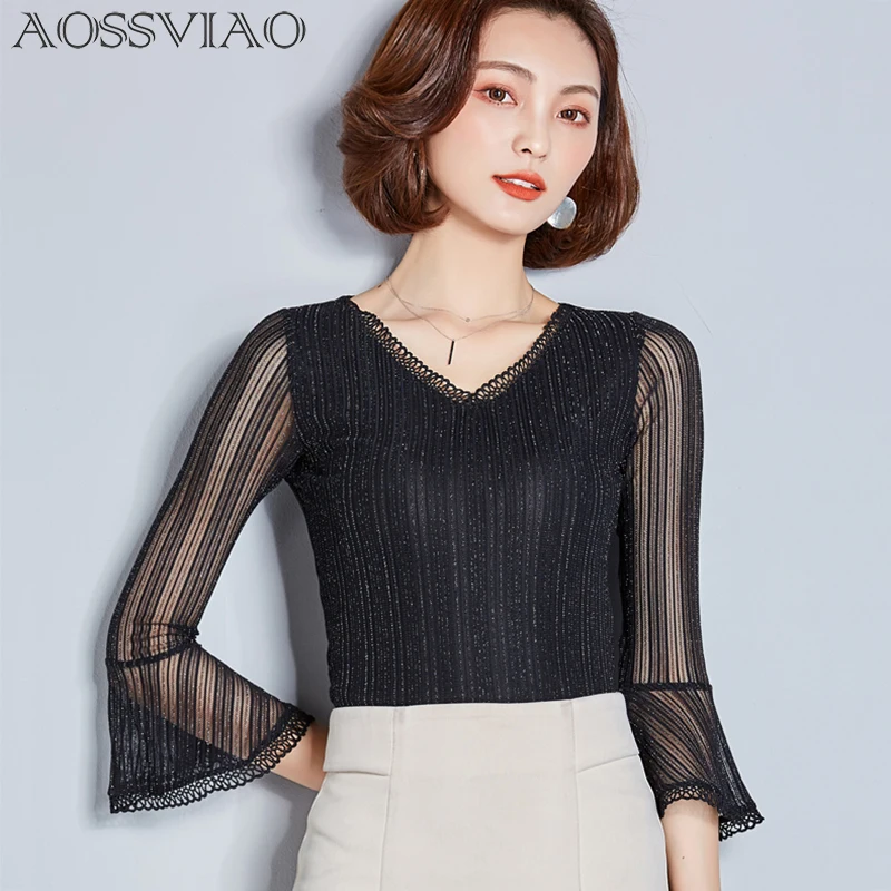 

2019 Summer Women Lace Blouse Long Sleeve Fashion Blouses and Shirts Crochet Blusas Casual Female Clothing Plus Size Femme Tops