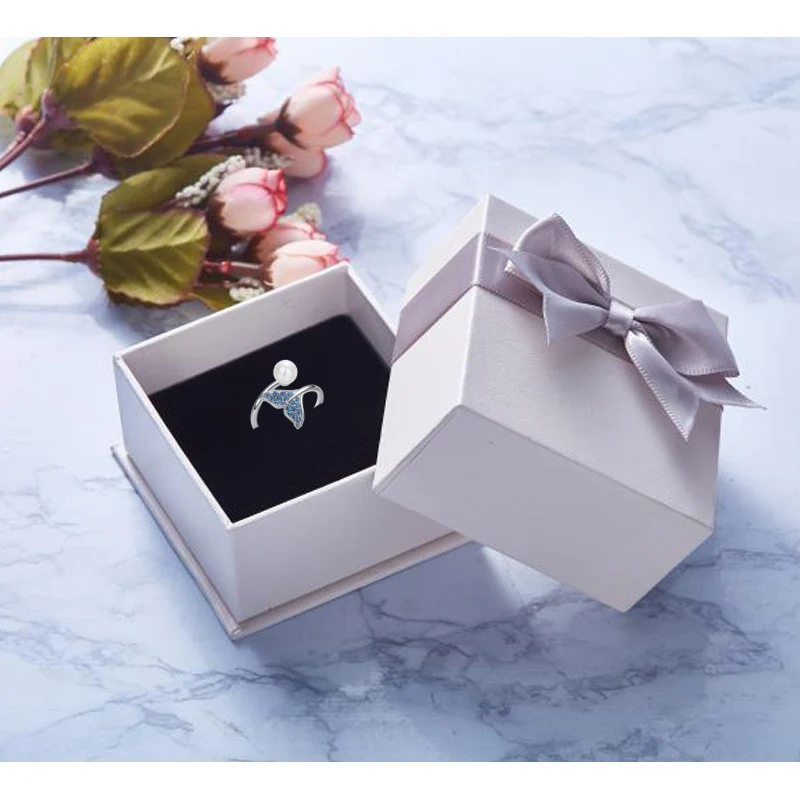 CDE Серебро 925 пробы и жемчуг хвост русалки Открытые Кольца для женщин украшенные кристаллами серебряные ювелирные изделия - Цвет камня: ring plus box