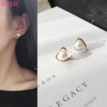 

Korean fashion jewelry peach heart love pearl simple smooth female earrings